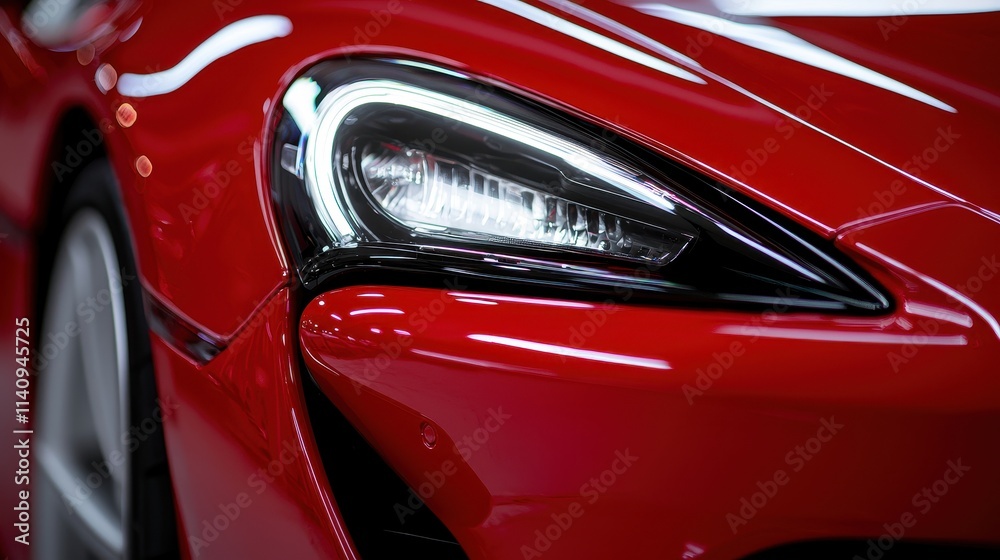 Stunning Close-Up of a Sleek Red Sports Car Headlight