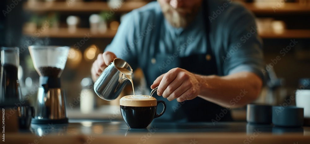 custom made wallpaper toronto digitalBarista pouring milk into cappuccino.