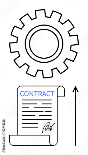 Gear contract upward arrow. Ideal for business, technology, progress, agreements, development, collaboration industry Line metaphor