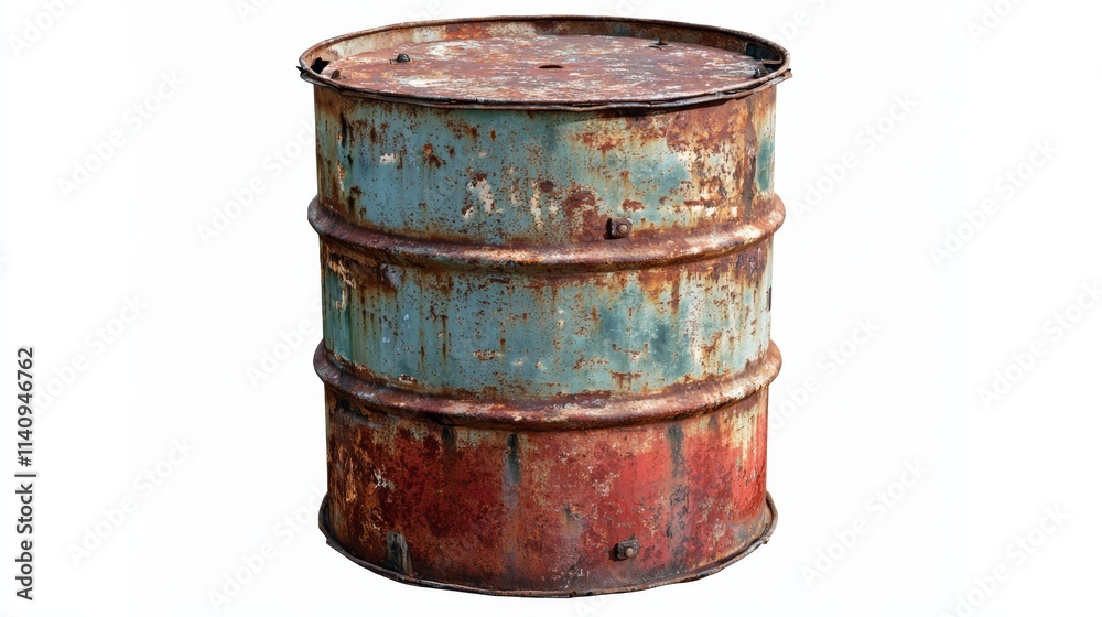 A rusty metal barrel on a white background A rusty metal barrel on a white background
