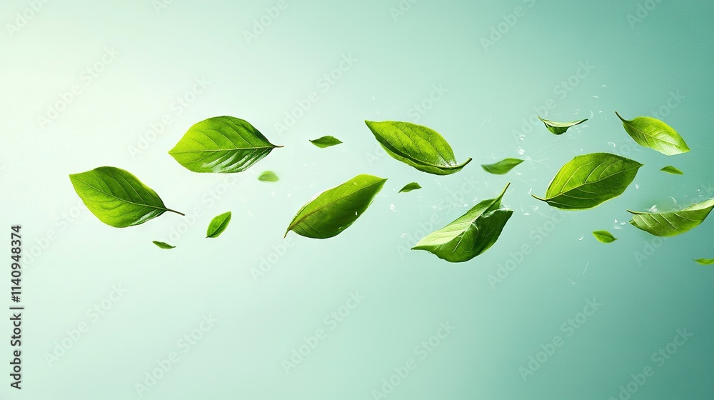 Green leaf cluster on blue-green backdrop with dandelion in center Green leaf cluster on blue-green backdrop with dandelion in center