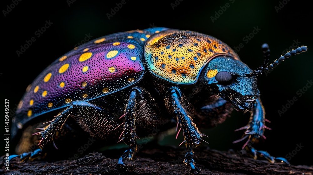 Fototapeta premium A colorful beetle sitting on top of a tree branch