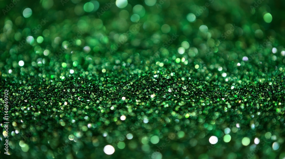 Close-Up of Shimmering Green Glitter Texture Close-Up of Shimmering Green Glitter Texture
