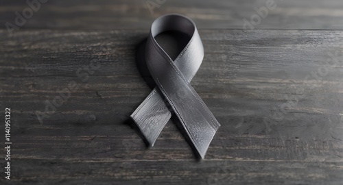Parkinsons disease awareness or brain cancer grey ribbon symbol on wooden tabletop