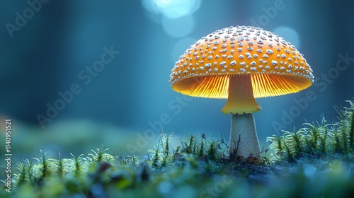 Wallpaper Mural A yellow and white mushroom sitting on top of a moss covered ground Torontodigital.ca