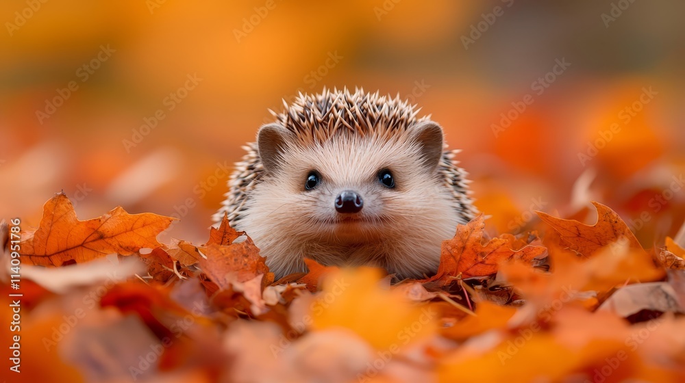 A hedgehog is sitting in a pile of leaves A hedgehog is sitting in a pile of leaves