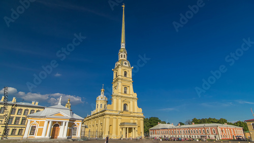 Peter and Paul Fortress timelapse hyperlapse. Petropavlovskaya Krepost. Citadel of St. Petersburg, Russia photo