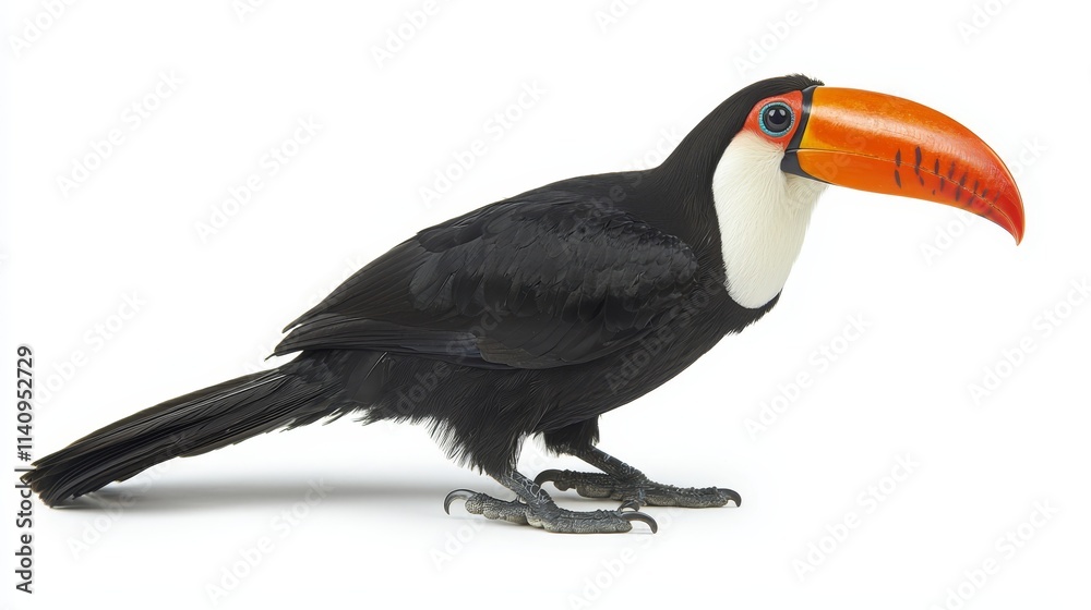 Fototapeta premium A black and white bird with a bright orange beak