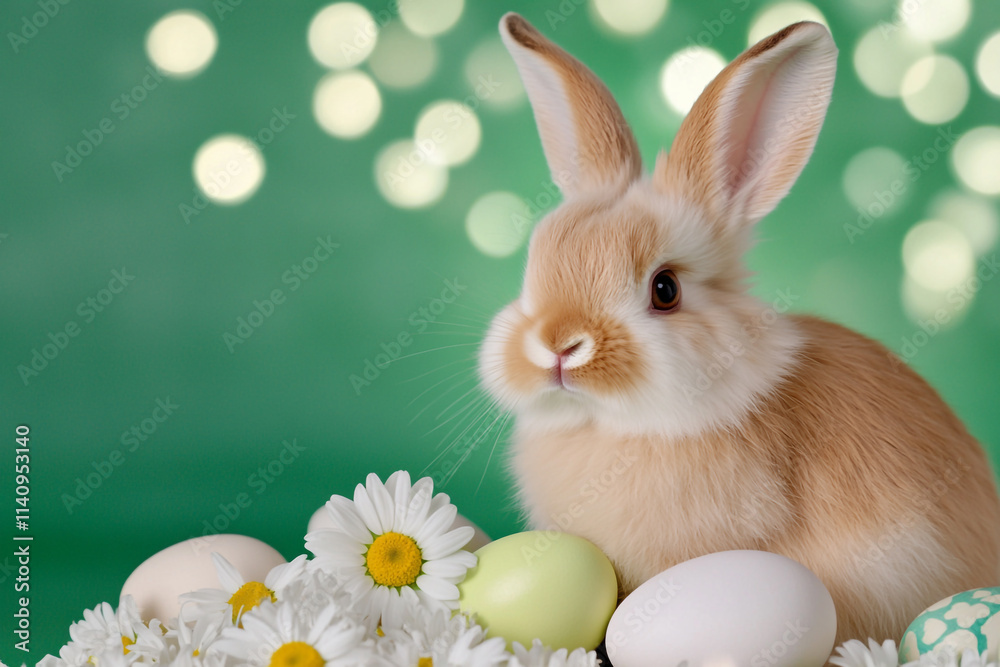 Obraz premium Rustic Easter Scene with American Fuzzy Lop Bunny