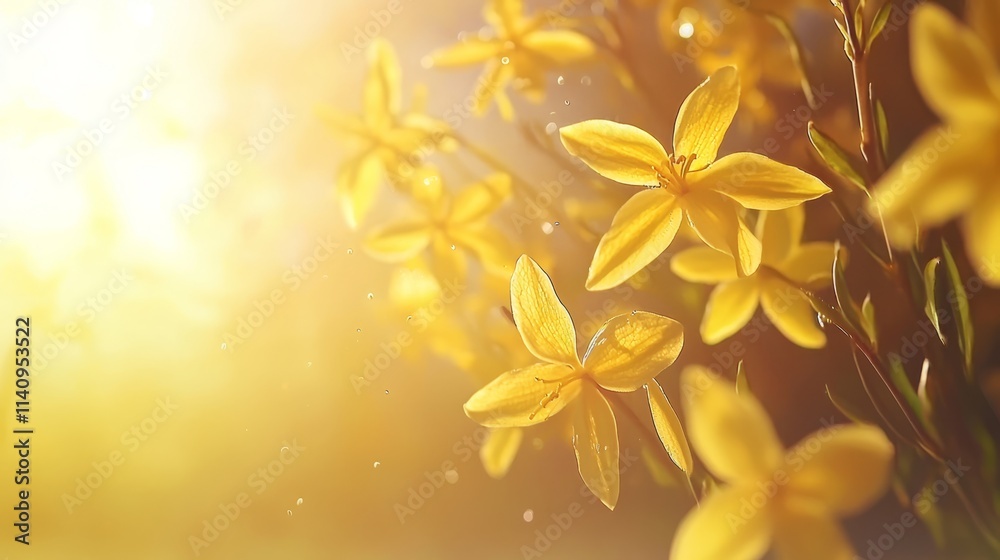 Fototapeta premium A bunch of yellow flowers with the sun shining through them