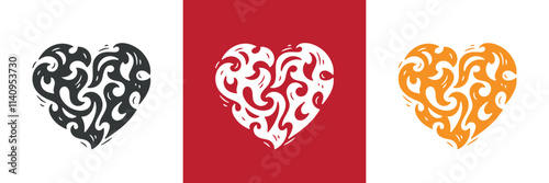 Heart on Fire. Burning Heart Symbol of Love and Passion for Valentine day design. Hand drawn vector illustration.	
