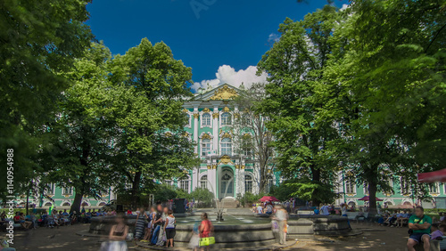 Fountain in front of the western facade of the Winter Palace timelapse hyperlapse. St. Petersburg, Russia photo