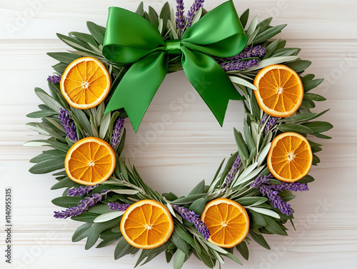 Festive Wreath of Olive Branches Accented with Lavender