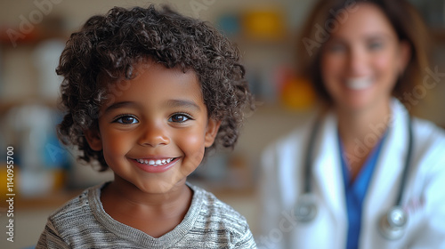 Close-up portraits of happy, smiling children with doctors