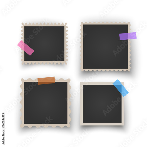 Retro photo frames Vintage paper picture frame Realistic blank photo card frame Vector Format