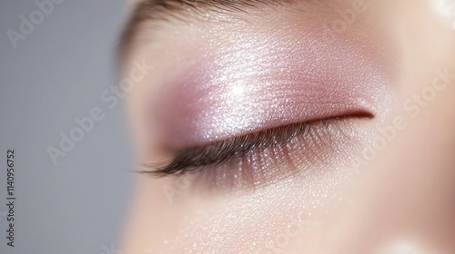 A woman's eye with a pink eye shadow