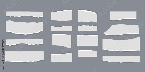 Set of torn paper fragments isolated on background, Vector illustration
