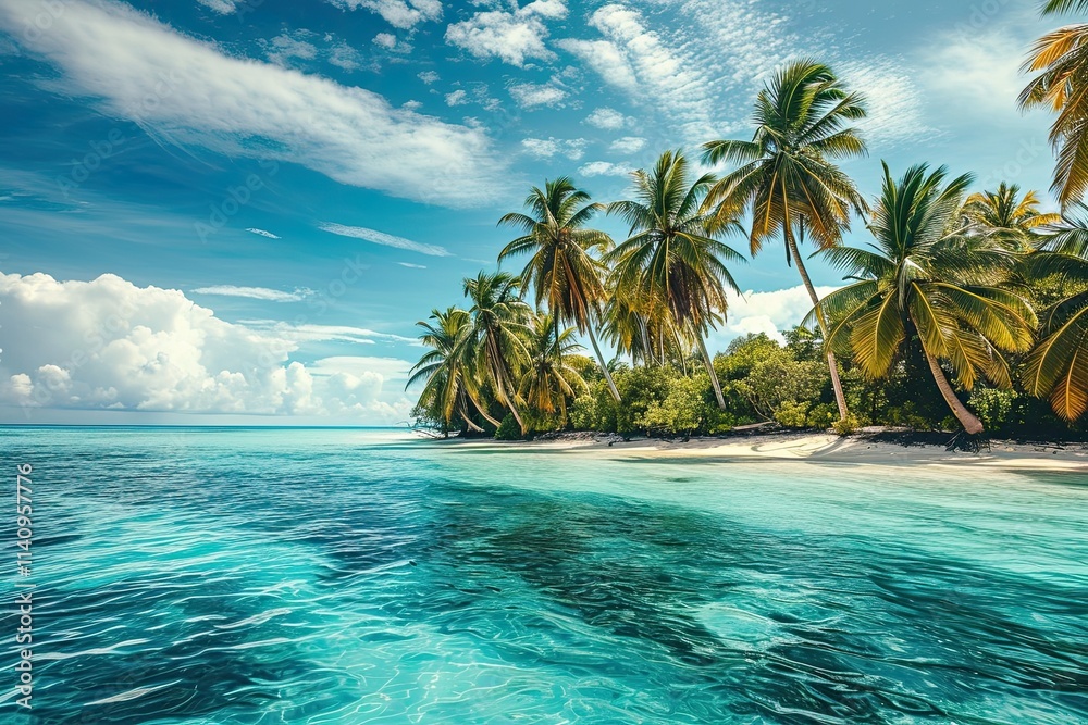 Beautiful tropical island with palm trees and turquoise transparent water. Beautiful tropical island with palm trees and turquoise transparent water.