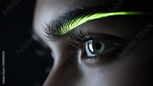 A woman's eye with green eyeliner