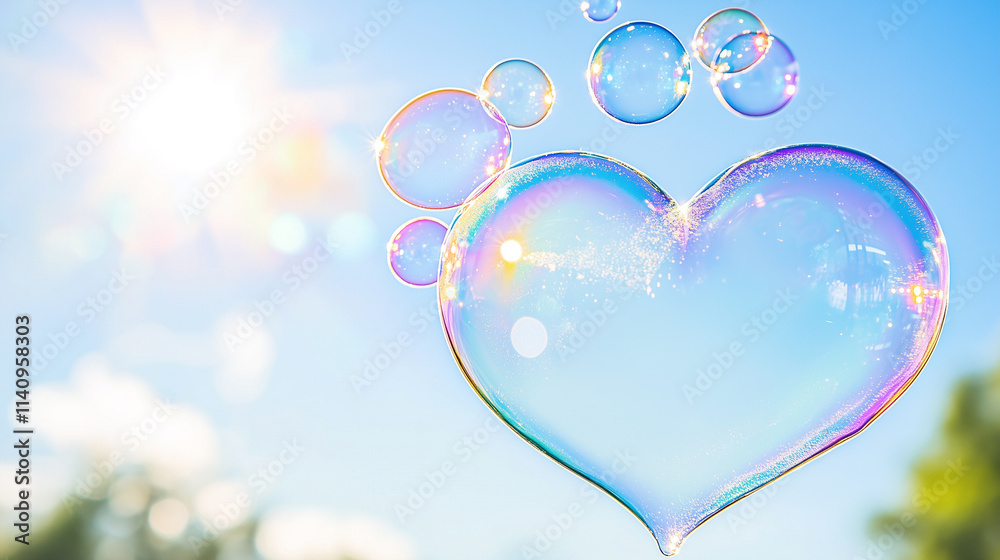 A heart-shaped soap bubble floating among smaller bubbles, with a soft, dreamy background of blurred lights in warm tones. A heart-shaped soap bubble floating among smaller bubbles, with a soft, dreamy background of blurred lights in warm tones.