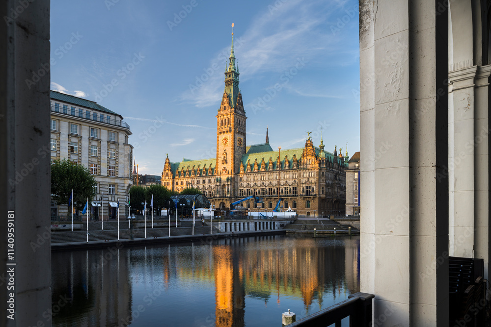 Fototapeta premium Rathaus, Kleine Alster, Hamburg, Deutschland