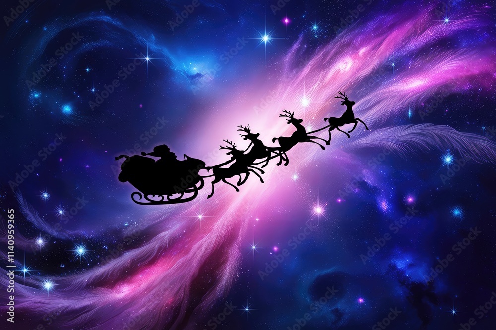Naklejka premium Santa Claus in the snowy night sky