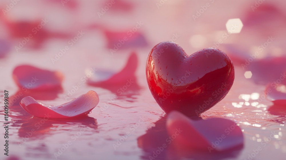 Red Heart Amidst Scattered Rose Petals Red Heart Amidst Scattered Rose Petals