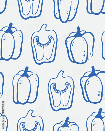 Seamless pattern of hand-drawn Bell pepper. Line art, ink, minimalist style. Vector illustration.