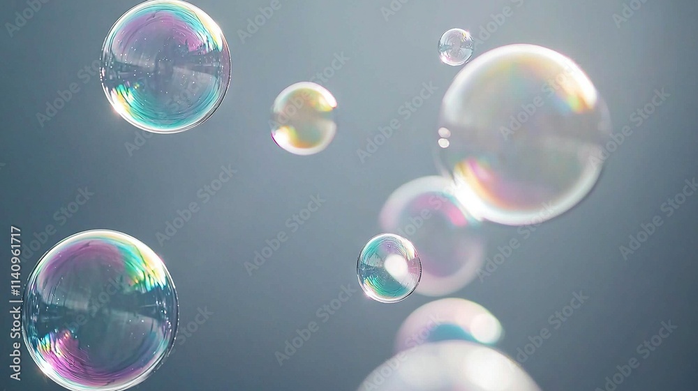 A blue sky and building frame a scene of drifting soap bubbles A blue sky and building frame a scene of drifting soap bubbles