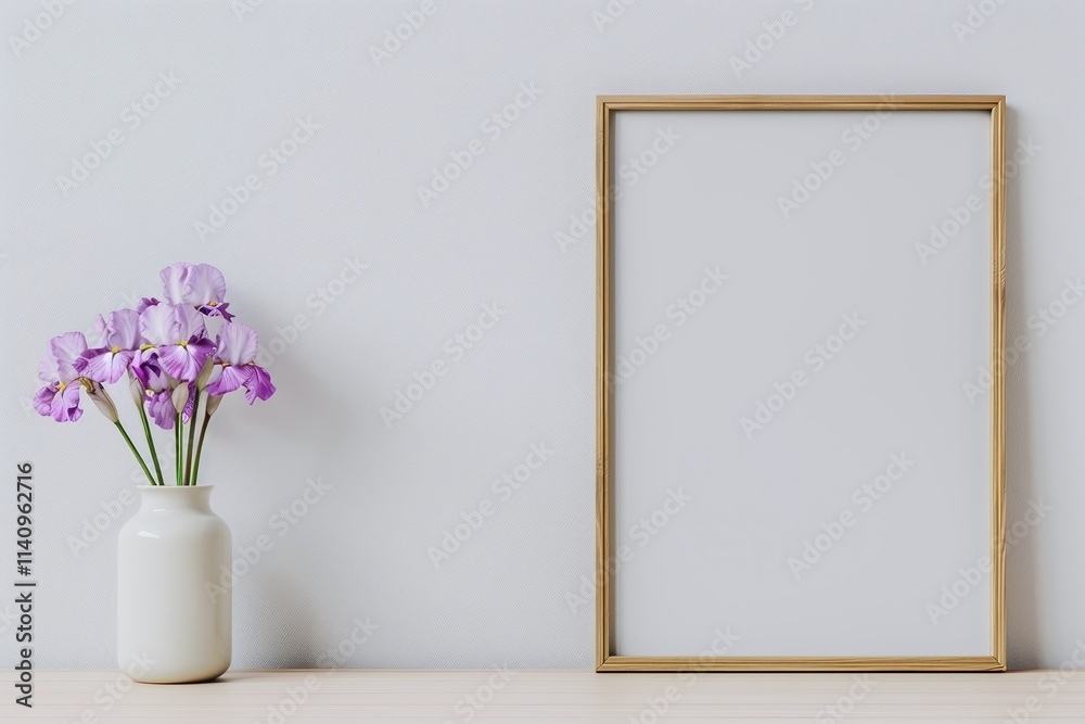 Vertical Frame with Purple Irises on White Background, Minimalist Interior Decor, Floral Arrangement in White Vase, Large Copy Space for Text or Artwork, Portrait Format.
Vertical Frame with Purple Irises on White Background, Minimalist Interior Decor, Floral Arrangement in White Vase, Large Copy Space for Text or Artwork, Portrait Format.