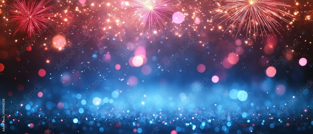 Fototapeta premium A festive display of colorful fireworks and shimmering lights against a dark background.