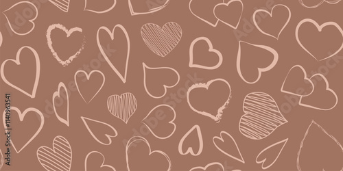 Hearts mocha mousse colors seamless pattern, love background for Valentines Day. Trendy color 2025 year. Cute holiday vector illustration