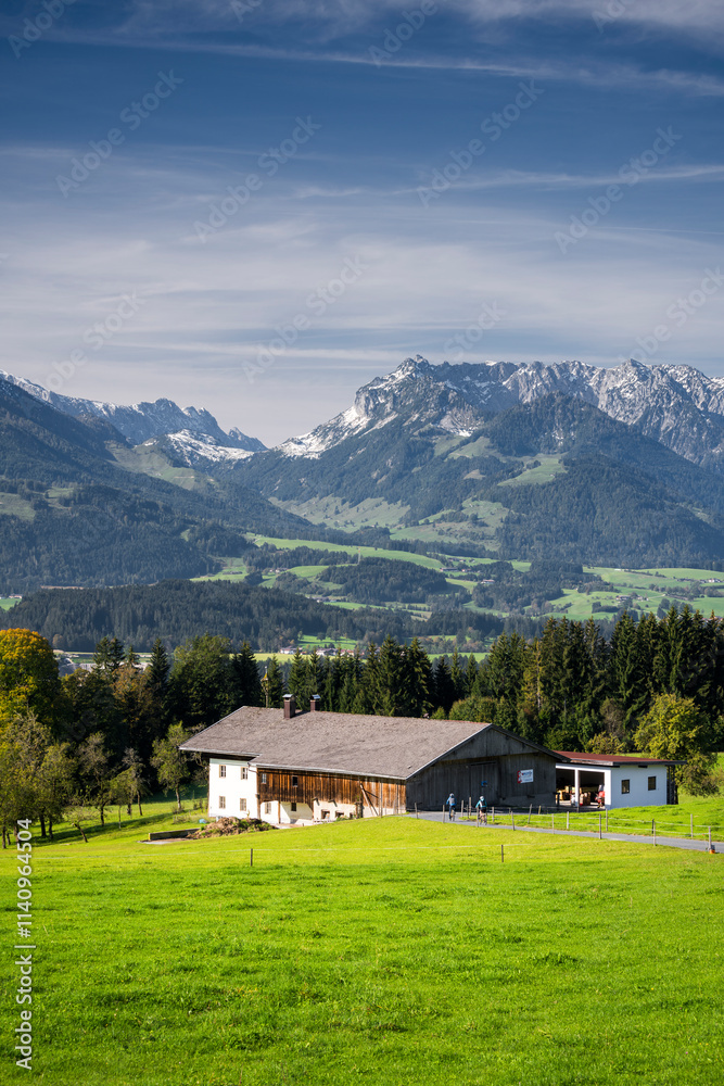Zahmer Kaiser vom Moserberg, Kössen, Kaiserwinkl, Tirol, Österreich