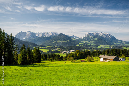 Wilder und Zahmer Kaiser vom Moserberg, Kössen, Kaiserwinkl, Tirol, Österreich photo