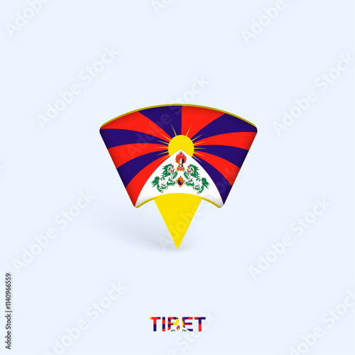 Tibet Flag Map Pointer Design with Shadow.