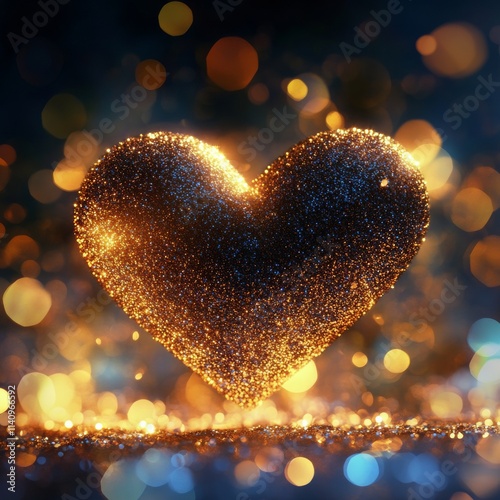 Sparkling heart shape with glowing particles against a dark background during festive celebration