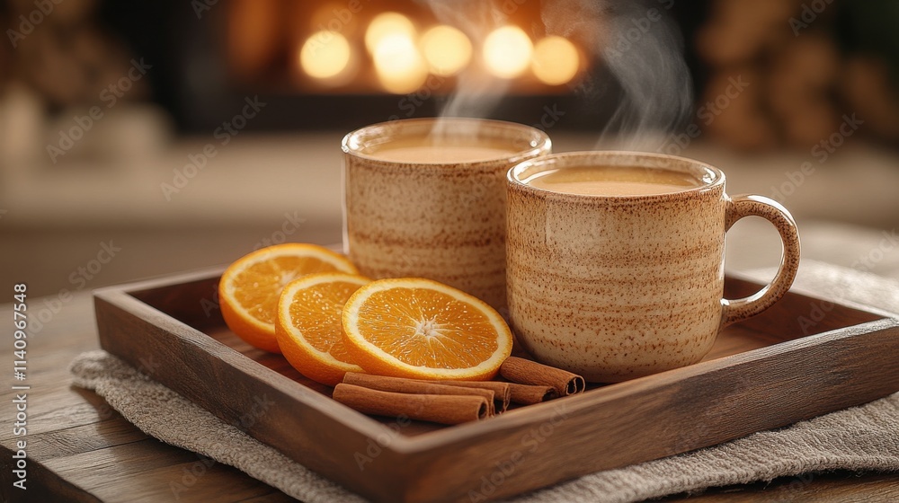 Cozy Christmas punch scene with rustic details and warm lighting Cozy Christmas punch scene with rustic details and warm lighting