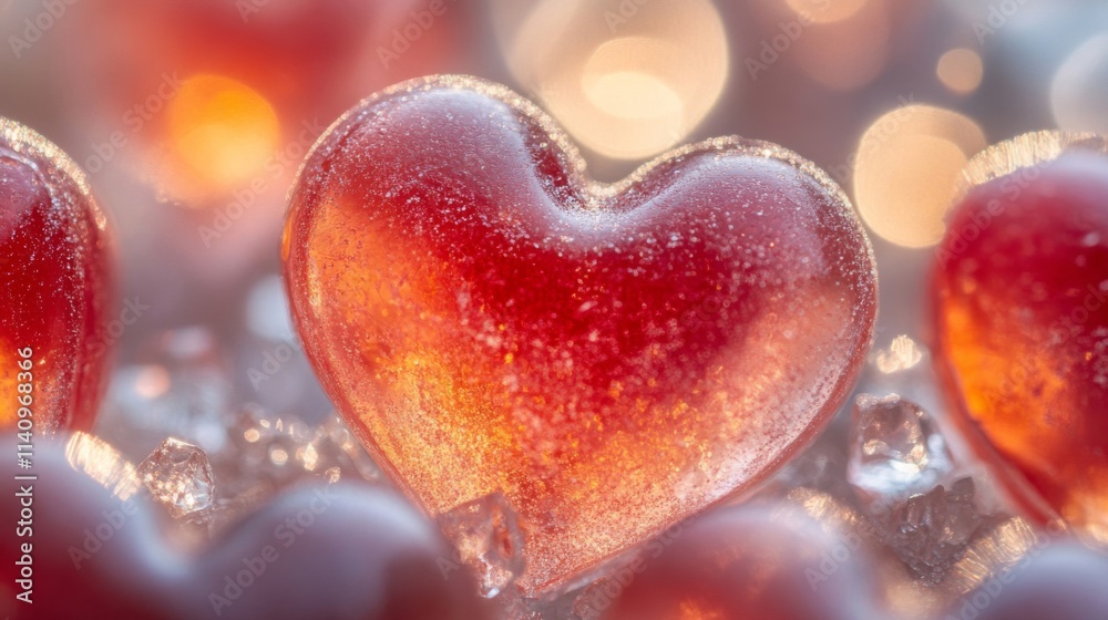 Frozen Red Hearts Glimmering in Ice Frozen Red Hearts Glimmering in Ice