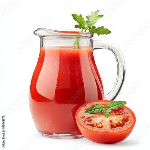 Tomato juice jug on white.