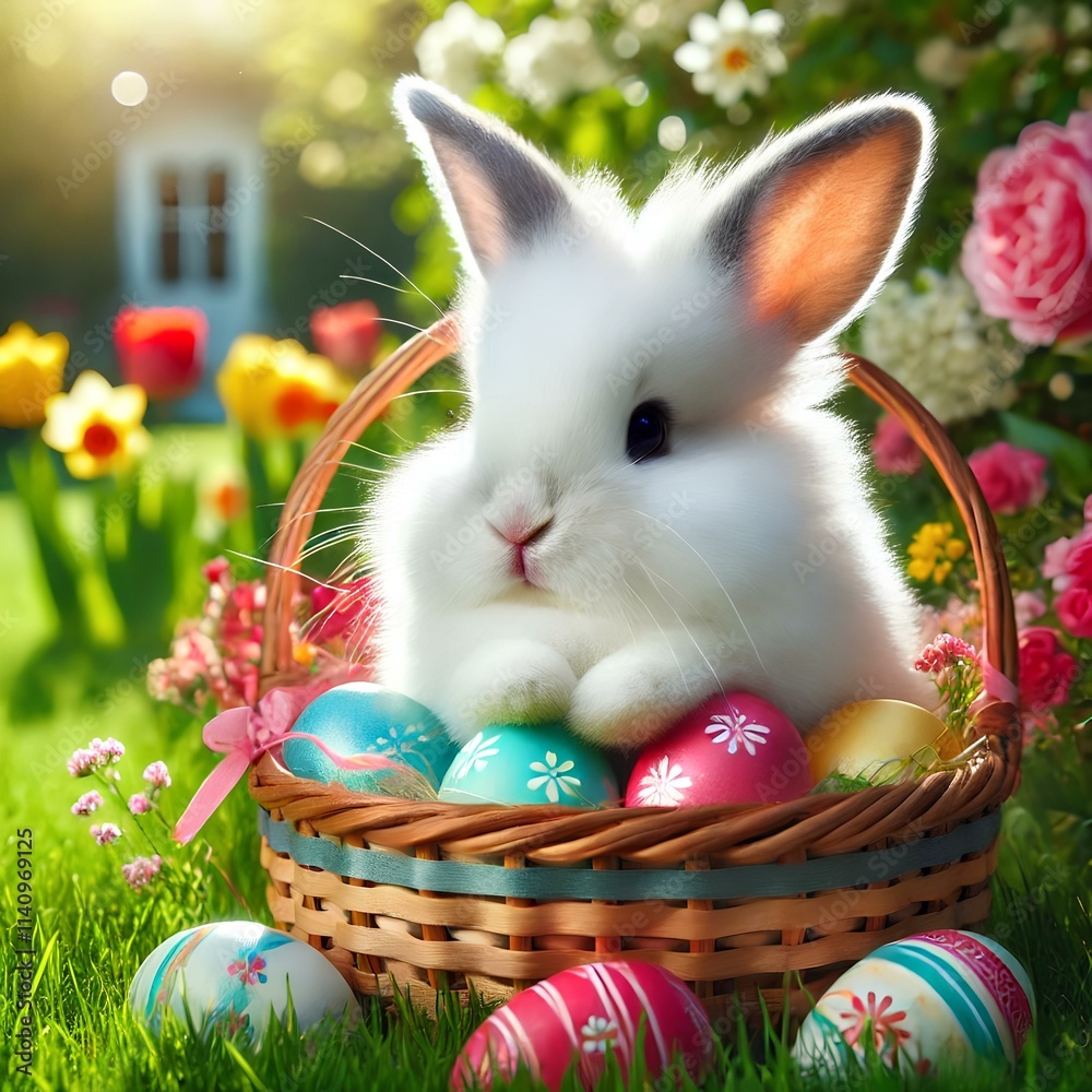 cute Easter bunny in a basket cute Easter bunny in a basket