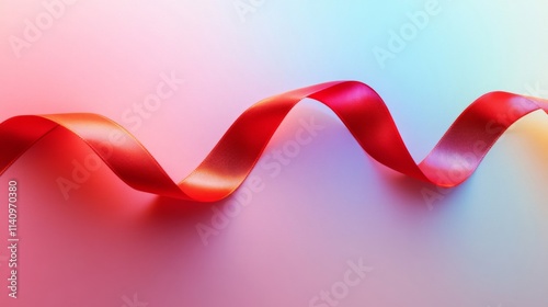 Red Satin Ribbon Curving on a Soft Pink Background