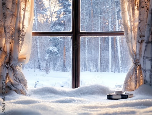 Snowy Winter Landscape Viewed Through a Window