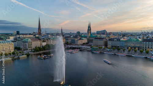 Panorama View over the inner City of Hamburg 