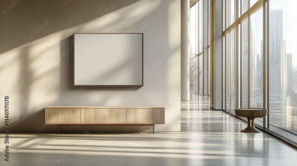 Modern furniture arrangement with minimalistic design in a bright living space Modern furniture arrangement with minimalistic design in a bright living space