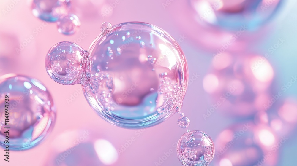 A 3D rendering of molecules suspended in a transparent liquid bubble. A 3D rendering of molecules suspended in a transparent liquid bubble.
