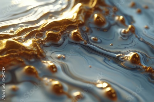 Abstract Gold Liquid Waves with Bubbles