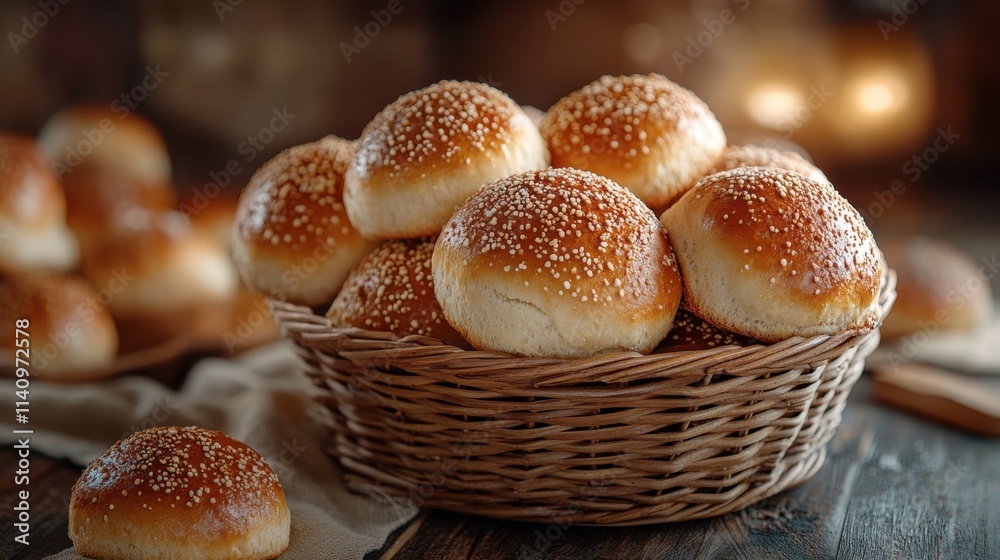 Inviting DSLR photo bread rolls in basket warm tones Inviting DSLR photo bread rolls in basket warm tones