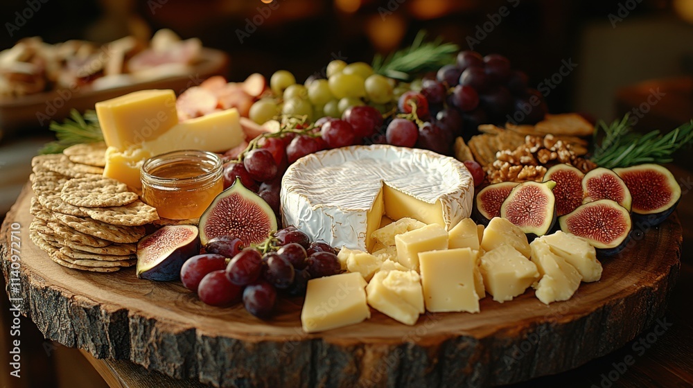 Rustic cheese board with assorted cheeses fruits and nuts Rustic cheese board with assorted cheeses fruits and nuts