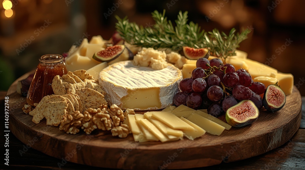 Rustic cheese board with assorted cheeses fruits and nuts Rustic cheese board with assorted cheeses fruits and nuts
