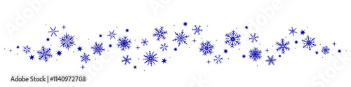 A clean blue line of snowflakes on a white background adds a minimalist winter touch. Perfect for festive designs, borders, or seasonal decor projects.